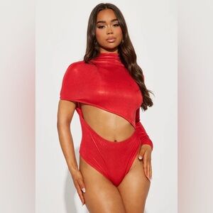 Fashion Nova Red Asymmetric Cutout Bodysuit